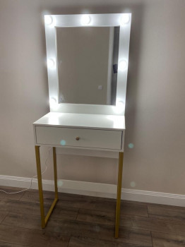 Лофт столик с зеркалом и подсветкой на металлических ножках с подсветкой KS-10